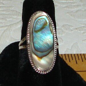 Vtg 1970's Oval Abalone 925 Silver RING Size 6, Eagle Hallmark Taxco Mexico D79